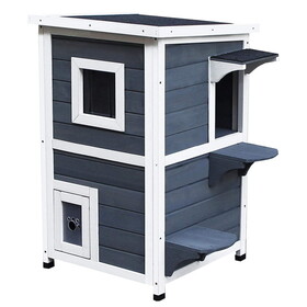 PawHut Outdoor Cat House with Escape Door, Weatherproof 2-Story Wooden Feral Cat Shelter with Opening asphalt Roof, Dark Gray W2225P217565