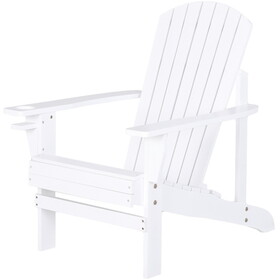 Outsunny Wooden Adirondack Chair, Outdoor Patio Lawn Chair with Cup Holder, Weather Resistant Lawn Furniture, Classic Lounge for Deck, Garden, Backyard, Fire Pit, White W2225P217569