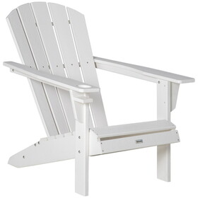 Outsunny Adirondack Chair with Cup Holder, All Weather Patio Chair HDPE Lounger, Fire Pit Seating High Back and Wide Seat for Outdoor, Backyard, Garden, Deck, Lawn, White W2225P217572