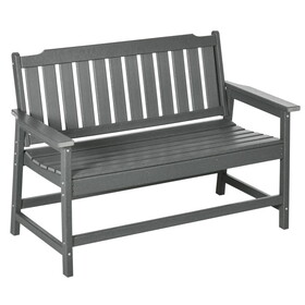 Outsunny Outdoor Bench, 2-Person Park Style Garden Bench with All-Weather HDPE, 704 lbs. Weight Capacity Porch Bench with Slatted Back & Armrests, Dark Gray W2225P217579