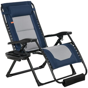 Outsunny Foldable Outdoor Lounge Chair with Footrest, Oversized Padded Zero Gravity Lounge Chair with Headrest, Side Tray, Cup Holders, Armrests for Camping, Lawn, Garden, Blue W2225P217581