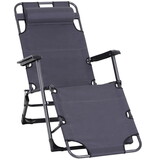 Outsunny Folding Chaise Lounge Chair for Outside, 2-in-1 Tanning Chair with Pillow & Pocket, Adjustable Pool Chair for Beach, Patio, Lawn, Deck, Gray W2225P217584