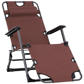 Outsunny Folding Chaise Lounge Chair for Outside, 2-in-1 Tanning Chair with Pillow & Pocket, Adjustable Pool Chair for Beach, Patio, Lawn, Deck, Brown W2225P217585