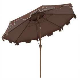 Outsunny 9' Patio Umbrella with Push Button Tilt and Crank, Double Top Ruffled Outdoor Market Table Umbrella with 8 Ribs, for Garden, Deck, Pool, Brown W2225P217595