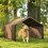 PawHut Dog Shade Shelter, Portable Pet Tent, Water Resistant Dog House for Shade Protection, Outdoor, Garden, Patio, Backyard, Brown W2225P217600