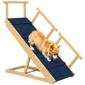 PawHut Dog Ramp, Adjustable 4 Height Pet Ramp, Foldable Wooden Dog Stairs with Non-slip Mat for Small to Large Dogs to Get on High Bed or Sofa Couch, Natural Wood Finish W2225P217601