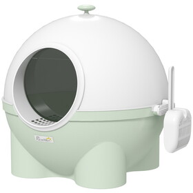 PawHut Hooded Cat Litter Box, Large Kitty Litter Pan with Lid, Scoop, Leaking Sand Pedal, Top Handle, Light Green W2225P217604