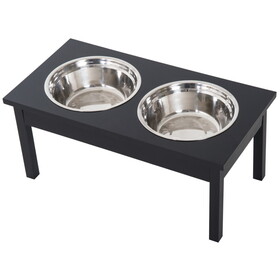 PawHut 23" Wooden Heavy Duty Dog Food Bowls Pet Elevated Feeding Station -Black W2225P217607