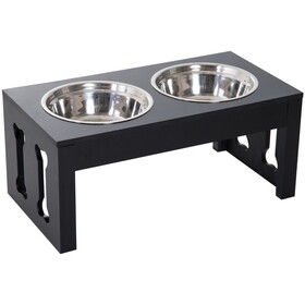 PawHut 23" Modern Decorative Dog Bone Wooden Heavy Duty Pet Food Bowl Elevated Feeding Station - Black W2225P217608