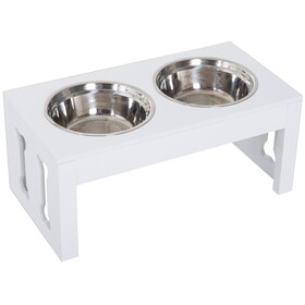 PawHut 23" Modern Decorative Dog Bone Wooden Heavy Duty Pet Food Bowl Elevated Feeding Station - White W2225P217609