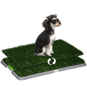 PawHut Dog Grass Pad with Tray, 26" x 16", Grass Pad for Potty Training Dogs, 2 Pack of Artificial Washable Grass Pee Pads for Indoor Outdoor Use, Green W2225P217612