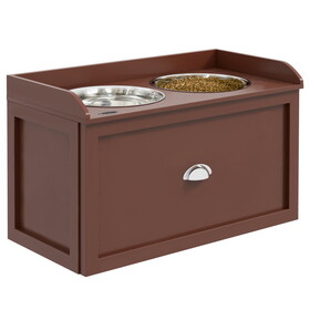 PawHut Dog Feeding Station with Storage Drawer, Dog Food Storage Cabinet with 2 Removable Elevated Dog Bowls for Large Sized Dogs, Brown W2225P217613