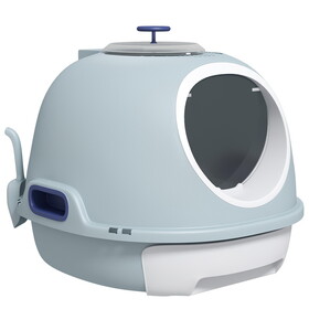 PawHut Covered Litter Box, Litter Box with a Lid, Scoop Enclosed Drawer & Skylight for Cats That's Easy to Clean, Blue W2225P217614