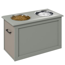 PawHut Raised Pet Feeding Storage Station with 2 Stainless Steel Bowls Base for Large Dogs and Other Large Pets, Gray W2225P217615