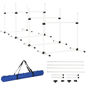 PawHut 4 Piece Dog Agility Training Equipment for Dog Agility Course with Adjustable Height Jump Bars, Included Carry Bag, & Displacing Top Bar, White W2225P217626