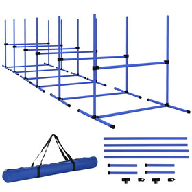 PawHut 6 Piece Dog Agility Training Equipment for Dog Agility Course with Adjustable Height Jump Bars, Included Carry Bag, & Displacing Top Bar, Blue W2225P217632