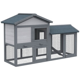 PawHut 58" Rabbit Hutch, Wooden Bunny Hutch, Guinea Pig Cage, Small Animal Enclosure with Run Area, Removable Tray, asphalt Roof, Lockable Doors and Ramp, Dark Gray W2225P217659