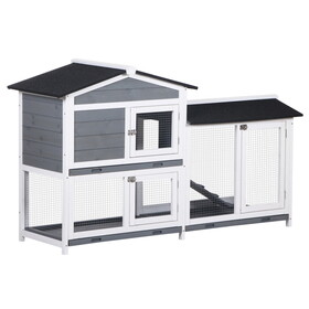 PawHut 62" Rabbit Hutch, Wooden Bunny Hutch, Guinea Pig Cage, Small Animal Enclosure with Run Area, Removable Tray, asphalt Roof, Lockable Doors and Ramp, Gray W2225P217667