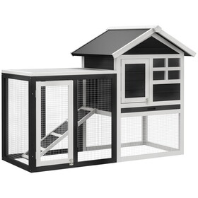 PawHut 48" Wooden Rabbit Hutch Bunny Cage with Waterproof asphalt Roof, Fun Outdoor Run, Removable Tray and Ramp, Grey W2225P217668