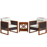 Outsunny 3 Pieces Patio Bistro Set Wooden with Cushions, PE Wicker Patio Furniture Outdoor for Porch, Backyard, Garden, Brown W2225P217673