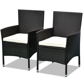 Outsunny 2 PCS Rattan Wicker Dining Chairs with Cushions and Anti-Slip Foot, Patio Stackable Chairs Set for Backyard, Garden, Lawn, Dark Coffee W2225P217675