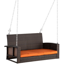 Outsunny 2 Person Wicker Hanging Swing Bench, Front Porch Swing Outdoor Chair with Cushions 550 lbs. Weight Capacity for Backyard, Garden, Orange W2225P217681