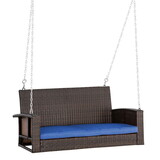 Outsunny 2 Person Wicker Hanging Swing Bench, Front Porch Swing Outdoor Chair with Cushions 550 lbs. Weight Capacity for Backyard, Garden, Blue W2225P217682