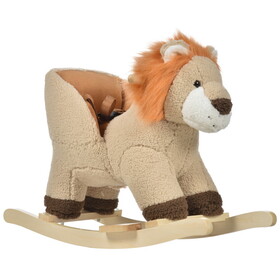 Qaba Baby Rocking Horse Lion with Sound, Plush Stuffed Rocking Animals, Wooden Rocking Horse with Seat Belt for 18-36 Months Boys and Girls Gift, Brown W2225P217685