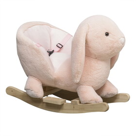 Qaba Rabbit Wooden Rocking Horse with Simulated Sound, Wooden Base, Seat Belt, Plush Stuffed Rocking Chair for Baby, Toddler, 18-36 Months, Pink W2225P217686