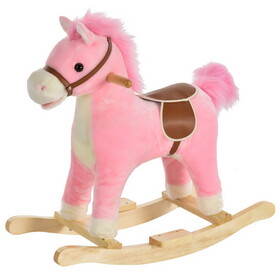 Qaba Rocking Horse Plush Animal on Wooden Rockers, Baby Rocking Chair with Sounds, Moving Mouth, Wagging Tail, Pink W2225P217687