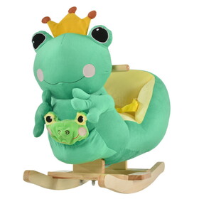 Qaba Kids Ride-on Rocking Horse Toy Frog Style Rocker with Fun Music, Seat Belt & Soft Plush Fabric Hand Puppet for Children 18-36 Months W2225P217688