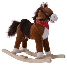 Qaba Kids Ride on Rocking Horse Plush Toy with Realistic Sounds and Red Scarf for over 3 Years Old Birth Gift W2225P217691