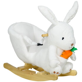 Qaba Baby Rocking Horse, Riding Horse, Bunny Rabbit Themed Rocker with Carrot Toy, Realistic Sound, & Pedals for Boy Girl Aged 18-36 Months, White W2225P217693