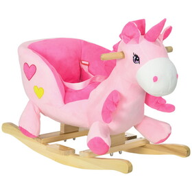 Qaba Baby Rocking Horse, Ride on Unicorn with 32 Songs, Toddler Rocker Toy with Wooden Base Seat Safety Belt for 1.5-3 Year Old, Pink W2225P217694