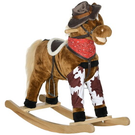 Qaba Baby Rocking Horse, Large Riding Horse, Plush Animal Rocker with Realistic Sound, Saddle, Toy for Boy Girl Ages 3-8 Years Old, Brown W2225P217695