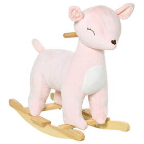 Qaba Kids Plush Ride-on Rocking Horse Deer-shaped Plush Toy Rocker with Realistic Sounds for Child 36-72 Months Pink W2225P217697