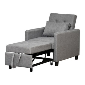 HOMCOM Convertible Sofa Lounger Chair Bed Multi-Functional Sleeper Recliner with Tufted Upholstered Fabric, Adjustable Angle Backrest, and Pillow, Grey W2225P217714