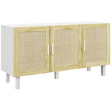 HOMCOM Sideboard Buffet Cabinet, Kitchen Cabinet, Coffee Bar Cabinet with 3 Rattan Doors and Adjustable Shelves, White and Natural W2225P217721