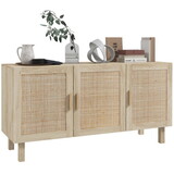 HOMCOM Sideboard Buffet Cabinet, Kitchen Cabinet, Coffee Bar Cabinet with 3 Rattan Doors and Adjustable Shelves, Natural Mixed W2225P217722