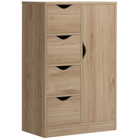 HOMCOM Freestanding Storage Cabinet, Bathroom Floor Cabinet with 4 Drawers and Door, Oak W2225P217727