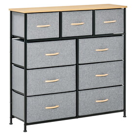 HOMCOM 9 Drawers Storage Chest Dresser Organizer Unit w/ Steel Frame, Wood Top, Easy Pull Fabric Bins, for Bedroom, Hallway, Closet, Entryway, Oak & Grey W2225P217735