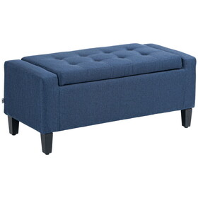 HOMCOM Storage Ottoman, Linen Upholstered Storage Bench with Lift Top and Button Tufted for Living Room, Dark Blue W2225P217741