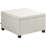 HOMCOM Fabric Tufted Storage Ottoman with Flip Top Seat Lid, Metal Hinge and Stable Eucalyptus Wood Frame for Living Room, Entryway, or Bedroom, Beige W2225P217742