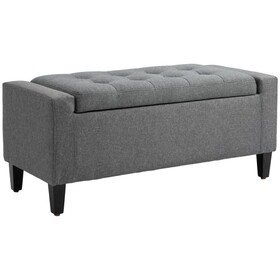 HOMCOM Storage Ottoman, Linen Upholstered Storage Bench with Lift Top and Button Tufted for Living Room, Gray W2225P217748