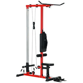 Soozier Cable Machine, LAT Machine with High and Low Pulley Stations, Cable Row Machine with Adjustable Seat and Flip-Up Footplate, for Home Gym, Black and Red W2225P217752