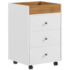 HOMCOM 3 Drawer Home Office Storage Cabinet, Office Drawer on Wheels with Removable Tray, Under Desk Printer Stand with Storage, White W2225P217756