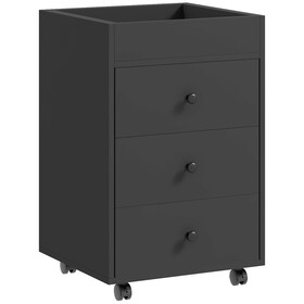 HOMCOM 3 Drawer Home Office Storage Cabinet, Office Drawer on Wheels with Removable Tray, Under Desk Printer Stand with Storage, Black W2225P217758