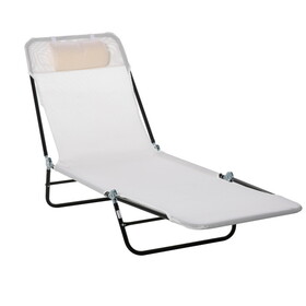 Outsunny Folding Chaise Lounge Chair, Pool Sun Tanning Chair, Outdoor Lounge Chair with Reclining Back, Breathable Mesh Seat, Headrest for Beach, Yard, Patio, Cream White W2225P217765