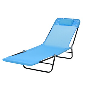 Outsunny Folding Chaise Lounge Chair, Pool Sun Tanning Chair, Outdoor Lounge Chair with Reclining Back, Breathable Mesh Seat, Headrest for Beach, Yard, Patio, Blue W2225P217766