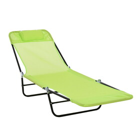 Outsunny Folding Chaise Lounge Chair, Pool Sun Tanning Chair, Outdoor Lounge Chair with Reclining Back, Breathable Mesh Seat, Headrest for Beach, Yard, Patio, Green W2225P217767